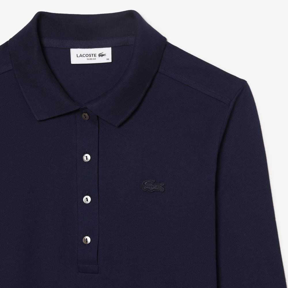 Lacoste Slim Fit Stretch Pique Marinblå Blå | ZBQOE-2065