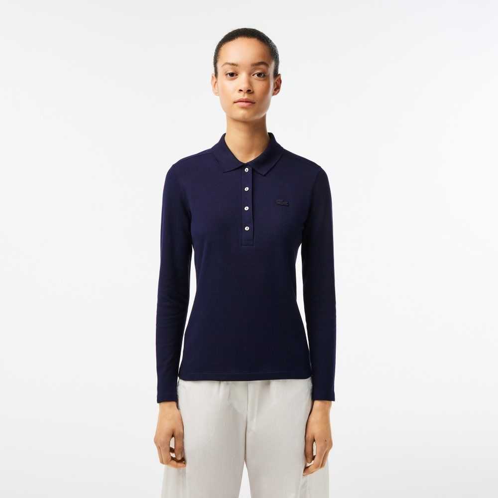 Lacoste Slim Fit Stretch Pique Marinblå Blå | ZBQOE-2065