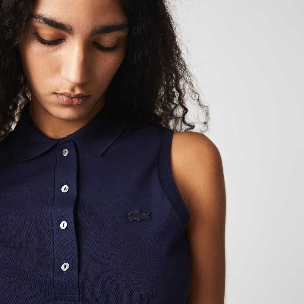 Lacoste Slim Fit Ärmlös Bomull Pique Marinblå Blå | ZQVGU-0234