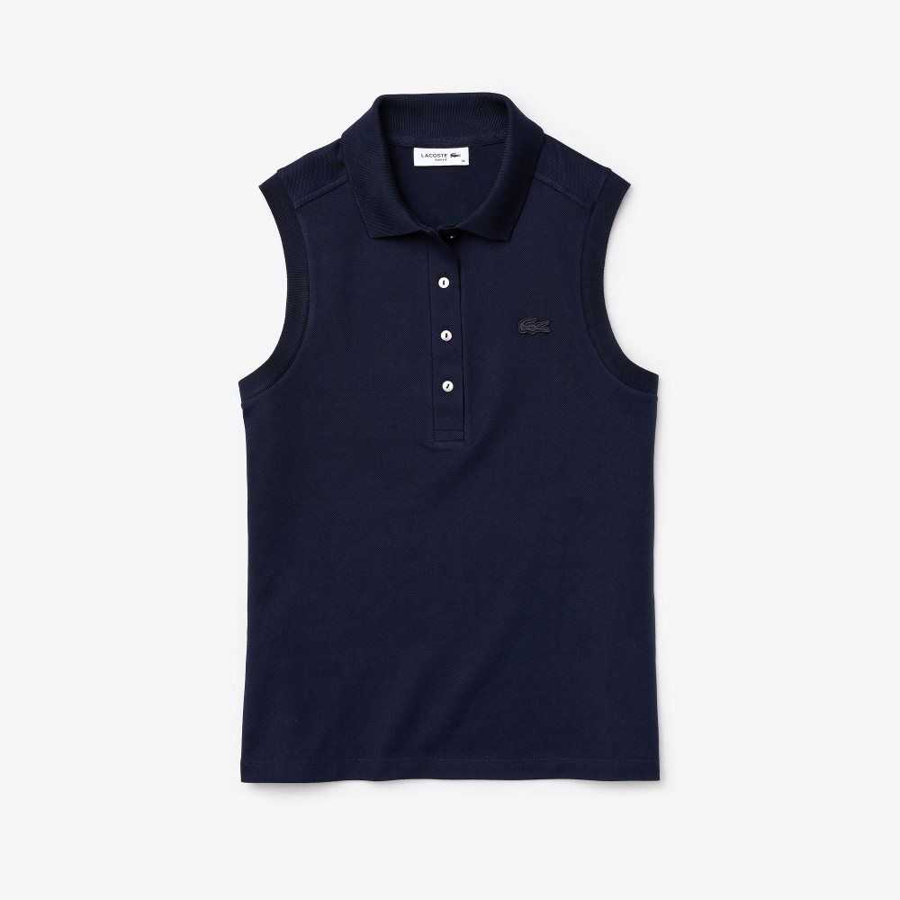 Lacoste Slim Fit Ärmlös Bomull Pique Marinblå Blå | ZQVGU-0234