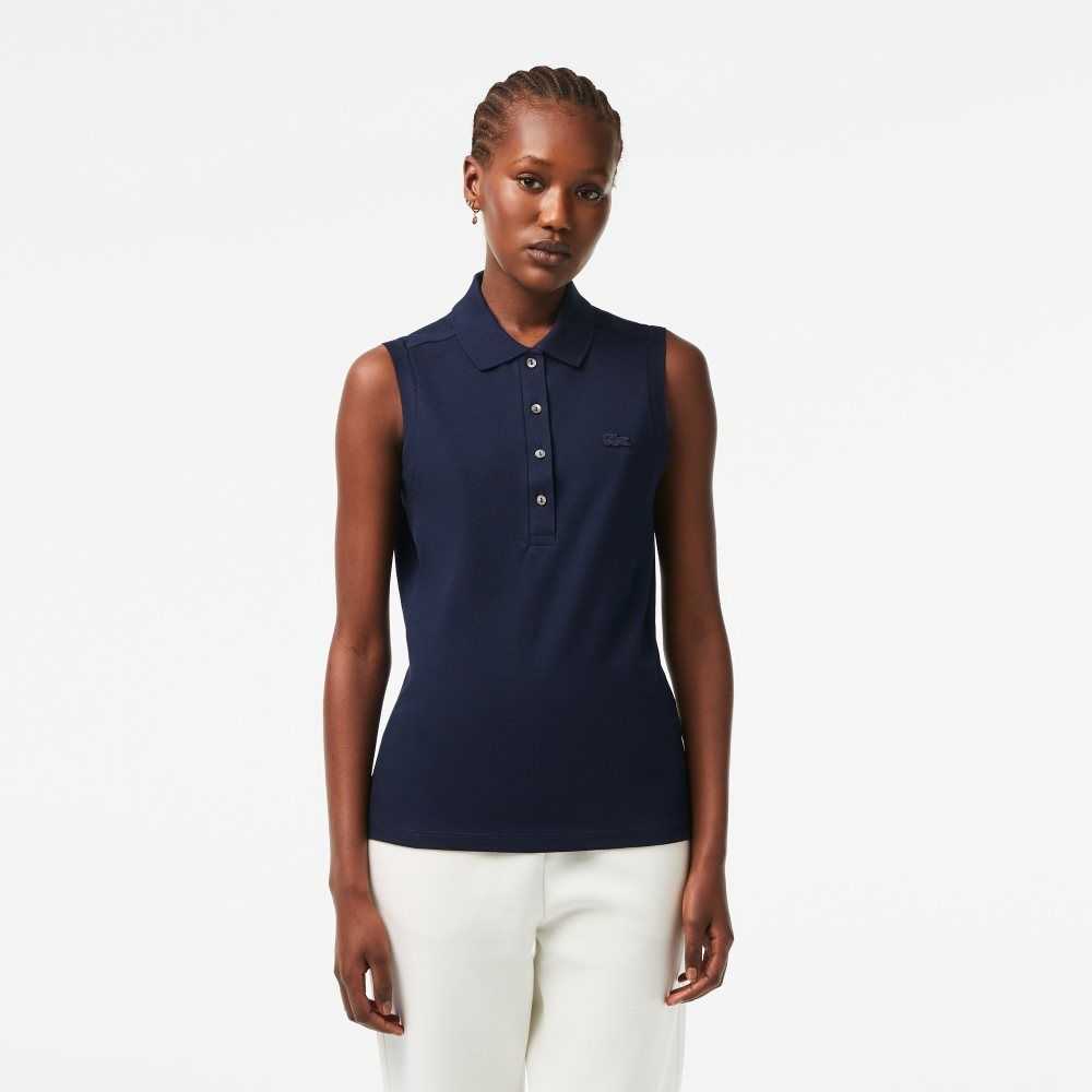 Lacoste Slim Fit Ärmlös Bomull Pique Marinblå Blå | ZQVGU-0234