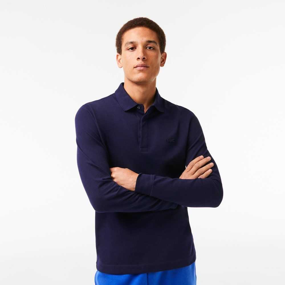 Lacoste Smart Paris long sleeve stretch cotton Marinblå Blå | CAZWU-0653