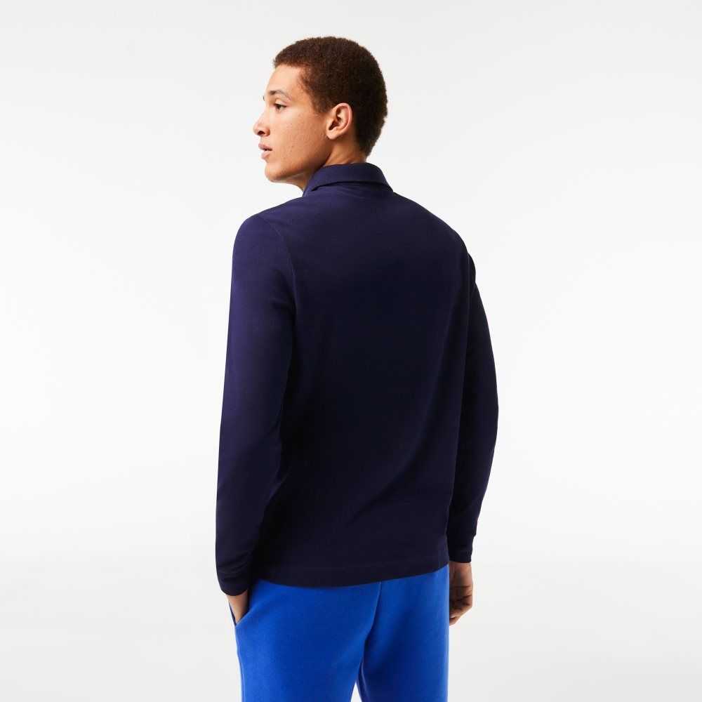 Lacoste Smart Paris long sleeve stretch cotton Marinblå Blå | CAZWU-0653