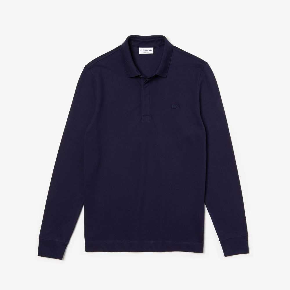 Lacoste Smart Paris long sleeve stretch cotton Marinblå Blå | CAZWU-0653