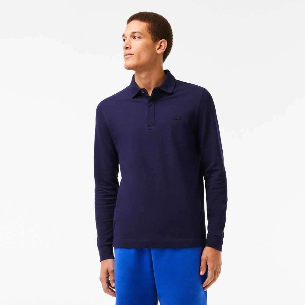 Lacoste Smart Paris long sleeve stretch cotton Marinblå Blå | CAZWU-0653