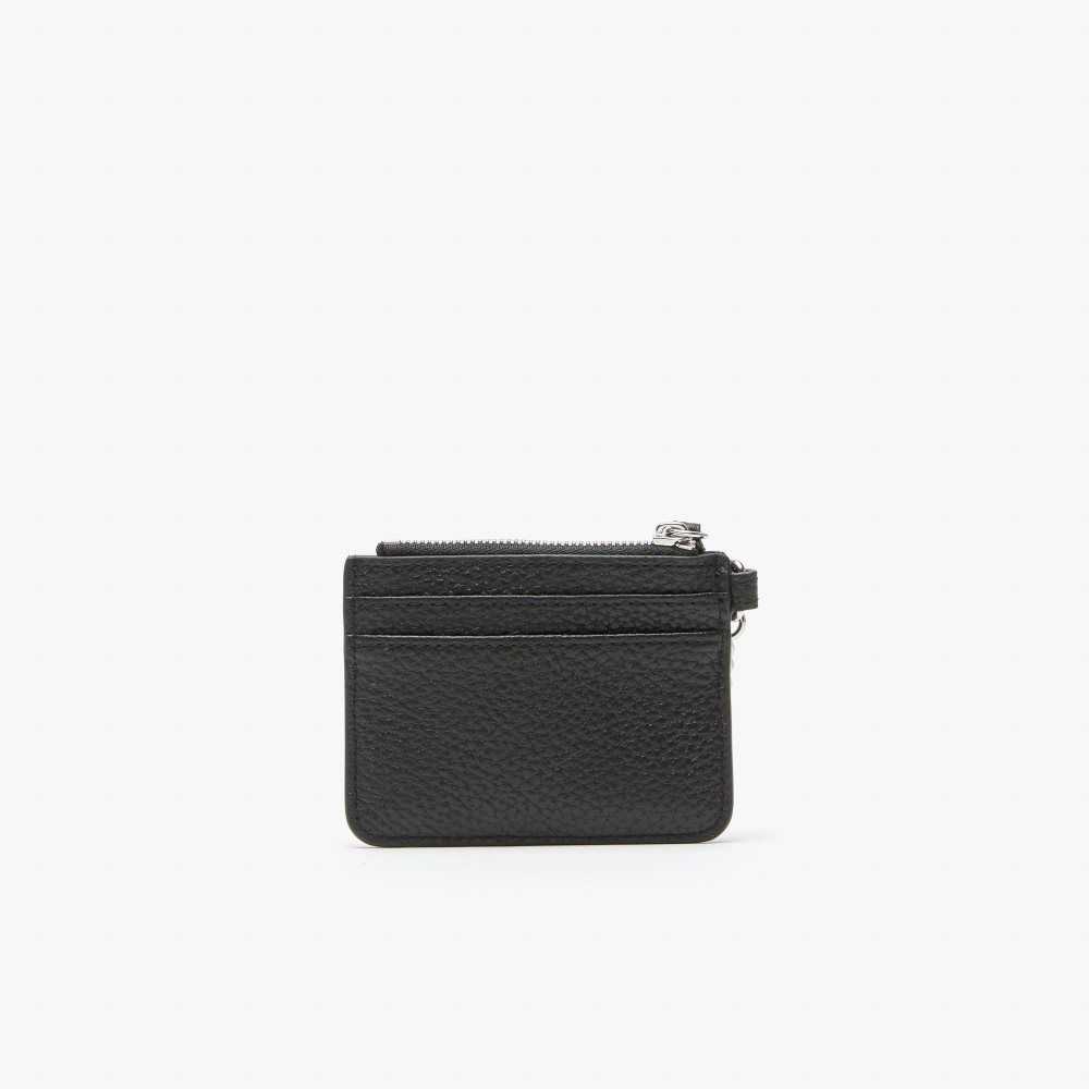 Lacoste Snap Hook Grained Läder Card Holder Svarta | CXKDY-3419