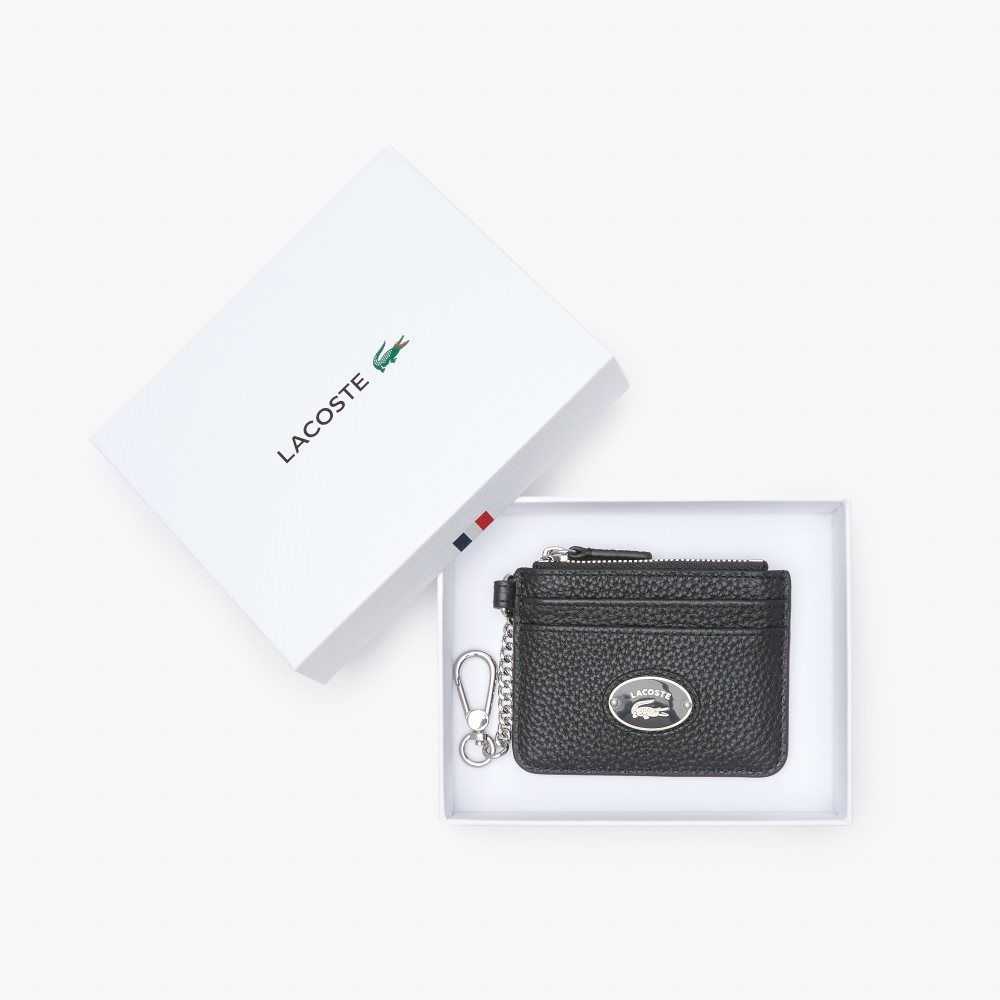 Lacoste Snap Hook Grained Läder Card Holder Svarta | CXKDY-3419