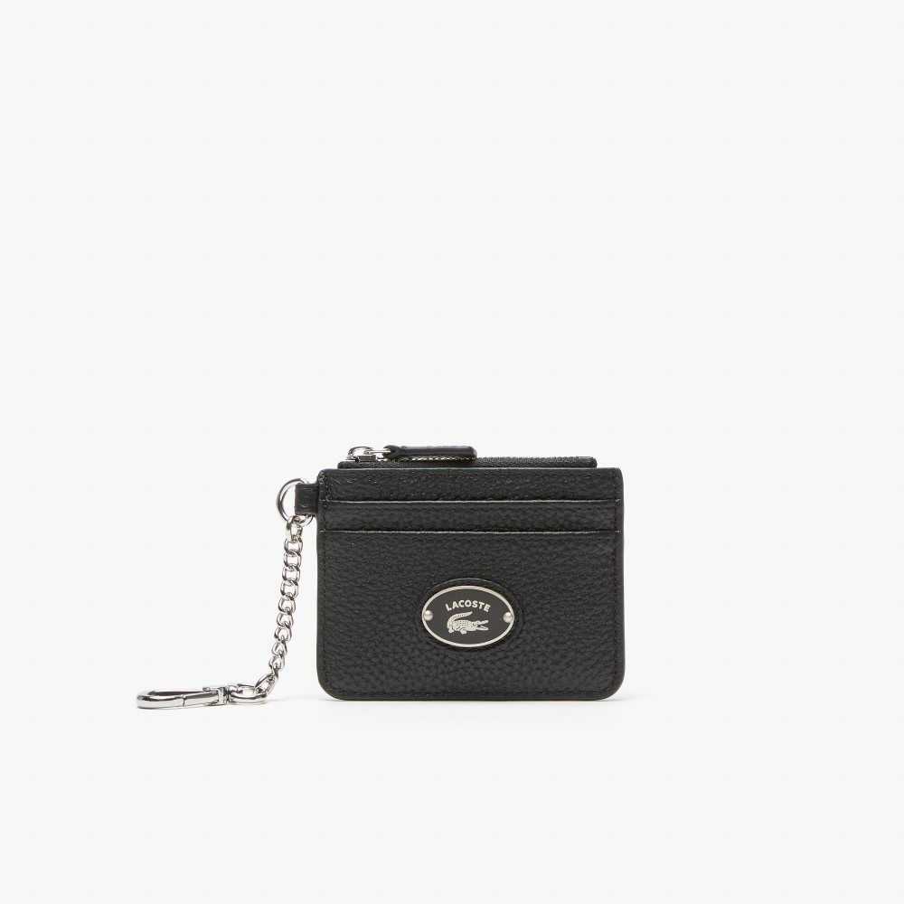 Lacoste Snap Hook Grained Läder Card Holder Svarta | CXKDY-3419