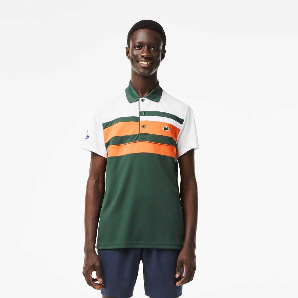 Lacoste Sport Miami Open Edition Stripe Vita Orange Gröna | TCSYU-9037