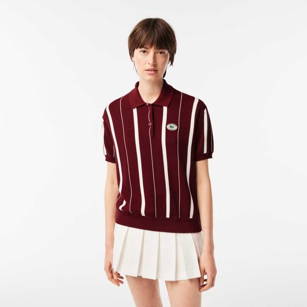 Lacoste Sportiga & Rich Randig Polo Collar Vinröda Vita | ZBTES-3851