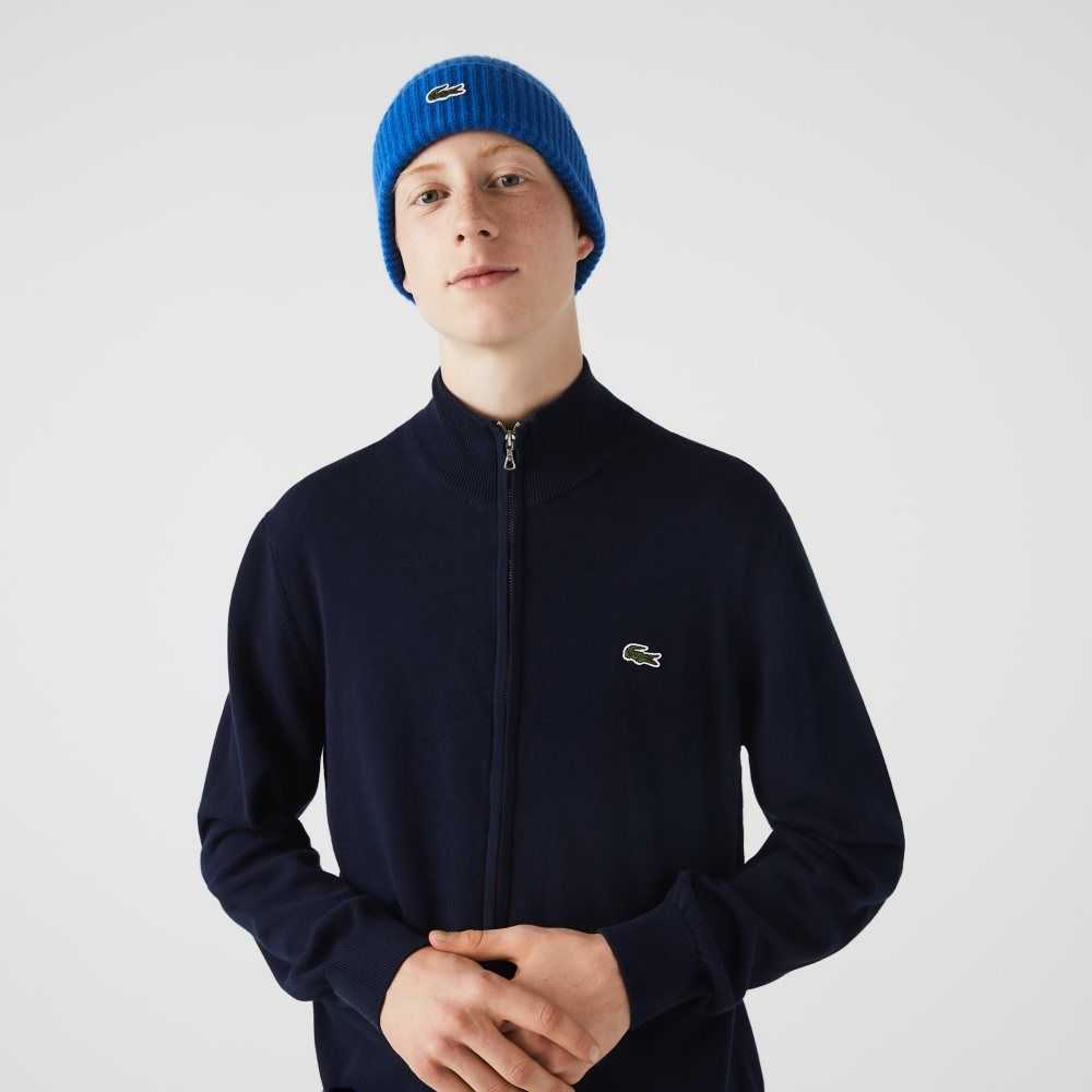 Lacoste Stand-Up Collar Organic Bomull Zippered Marinblå Blå | NCEZR-8126