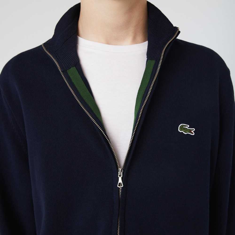 Lacoste Stand-Up Collar Organic Bomull Zippered Marinblå Blå | NCEZR-8126