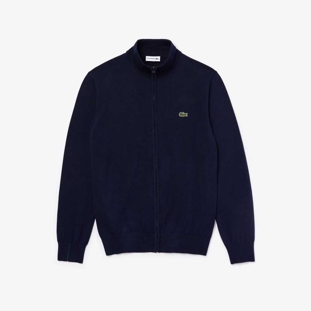 Lacoste Stand-Up Collar Organic Bomull Zippered Marinblå Blå | NCEZR-8126