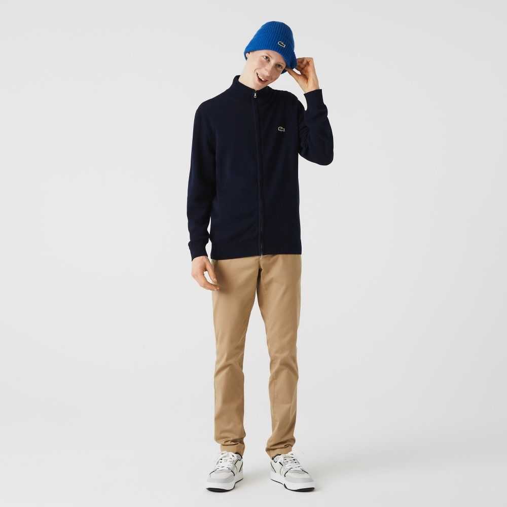 Lacoste Stand-Up Collar Organic Bomull Zippered Marinblå Blå | NCEZR-8126