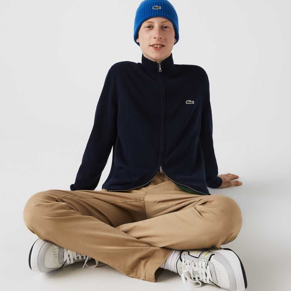 Lacoste Stand-Up Collar Organic Bomull Zippered Marinblå Blå | NCEZR-8126