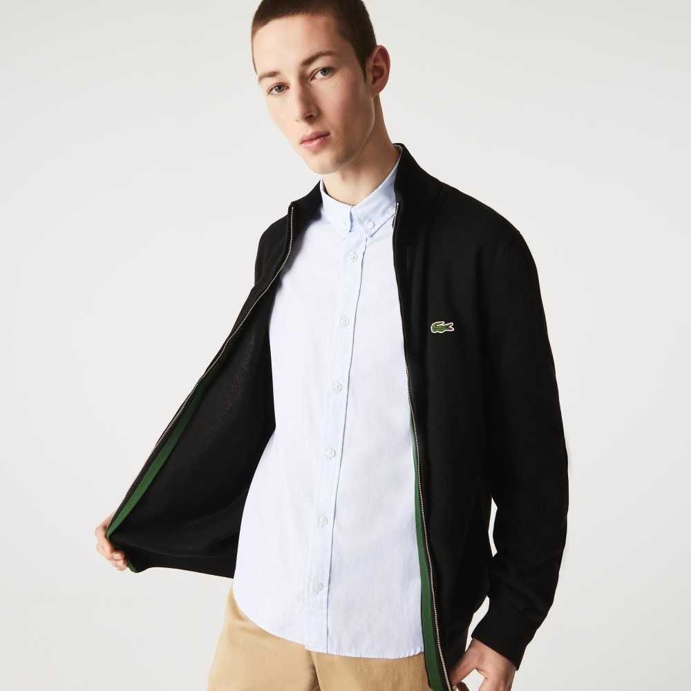 Lacoste Stand-Up Collar Organic Bomull Zippered Svarta | QYVPW-8417