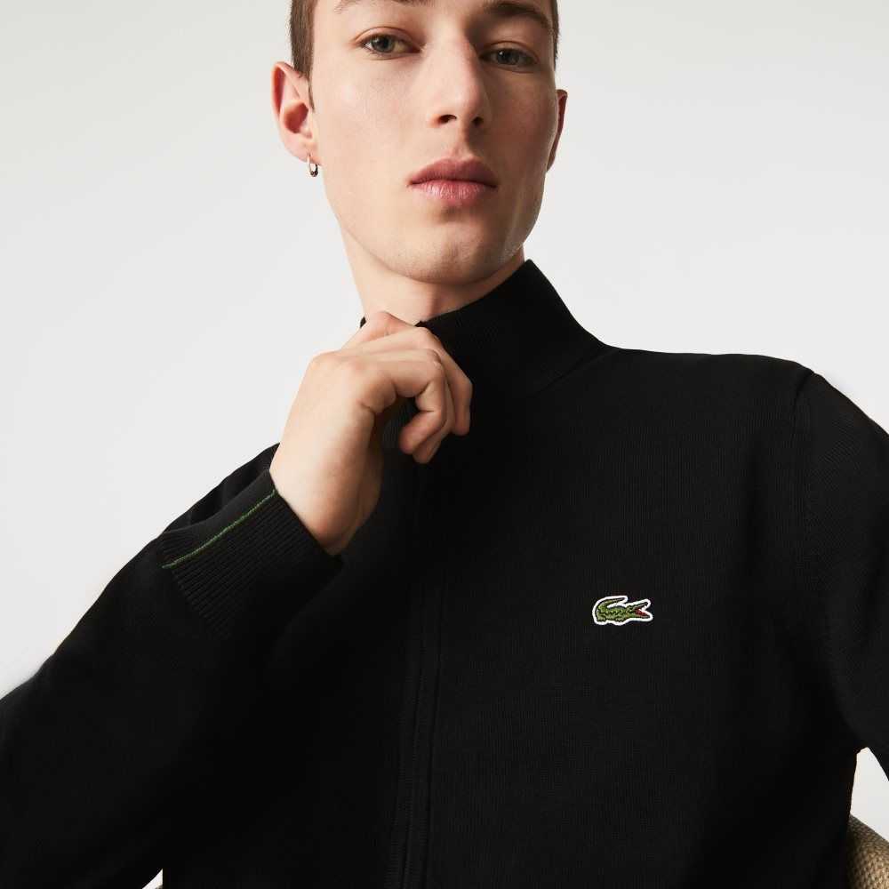 Lacoste Stand-Up Collar Organic Bomull Zippered Svarta | QYVPW-8417