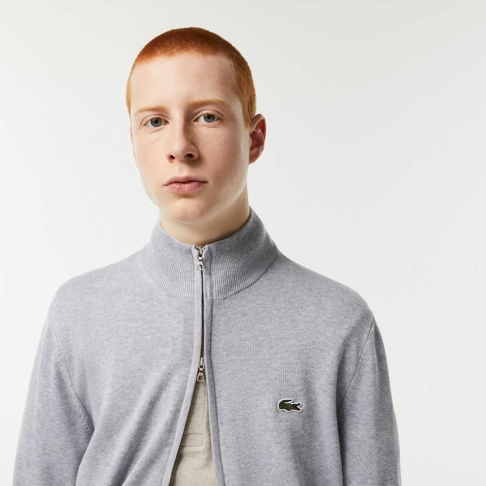 Lacoste Stand-Up Collar Organic Bomull Zippered Grå | RHVEZ-4806