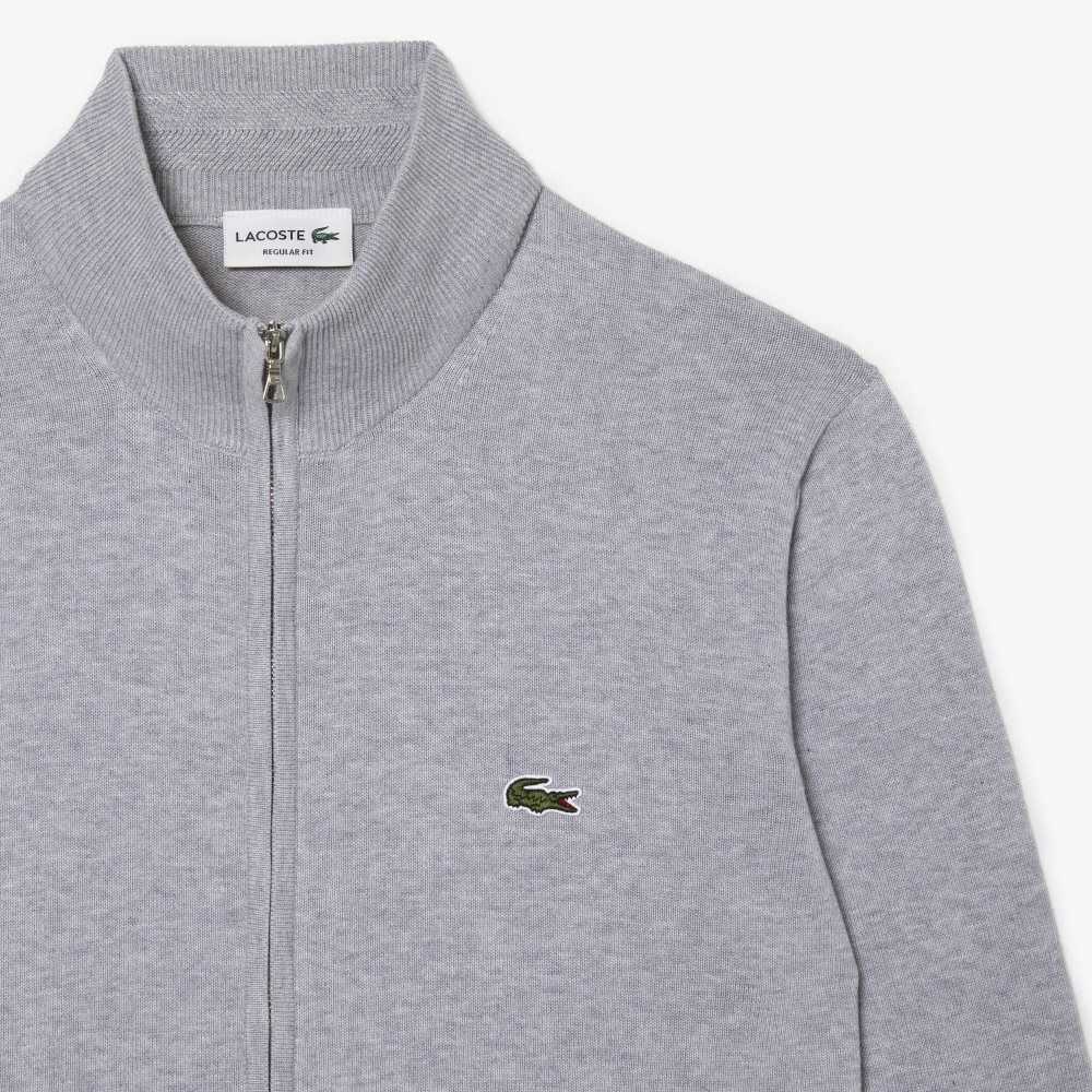 Lacoste Stand-Up Collar Organic Bomull Zippered Grå | RHVEZ-4806