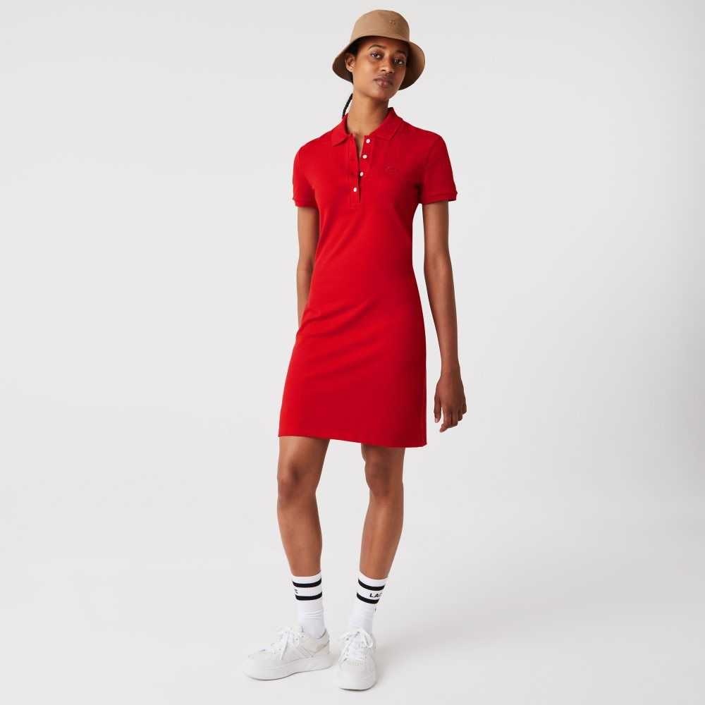 Lacoste Stretch Bomull Pique Polo Röda | JYUGZ-1789