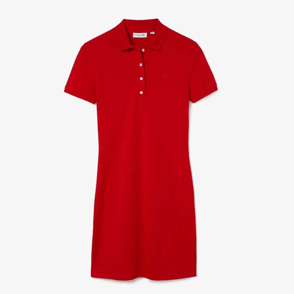 Lacoste Stretch Bomull Pique Polo Röda | JYUGZ-1789