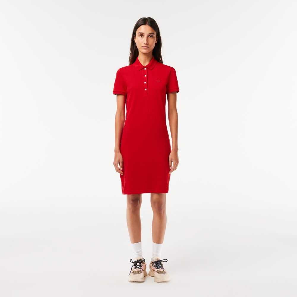 Lacoste Stretch Bomull Pique Polo Röda | JYUGZ-1789