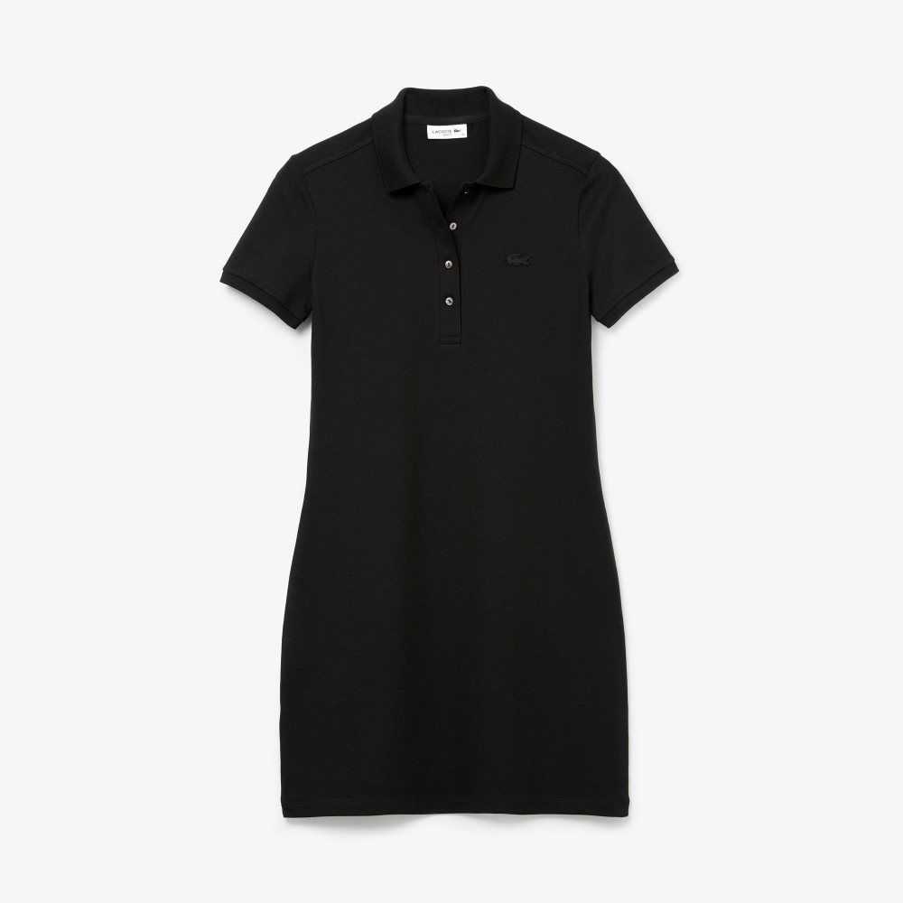 Lacoste Stretch Bomull Pique Polo Svarta | CTEMW-3617