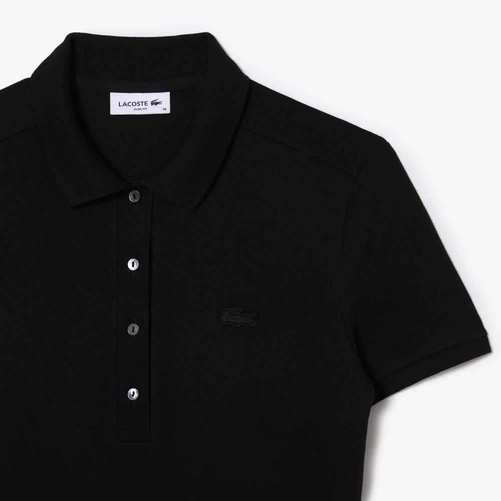 Lacoste Stretch Bomull Pique Polo Svarta | CTEMW-3617