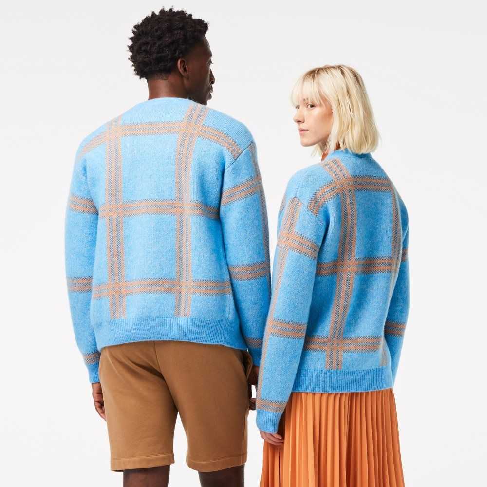 Lacoste Tartan Pattern Ull Cardigan Blå Orange Bruna | IAVEG-7405