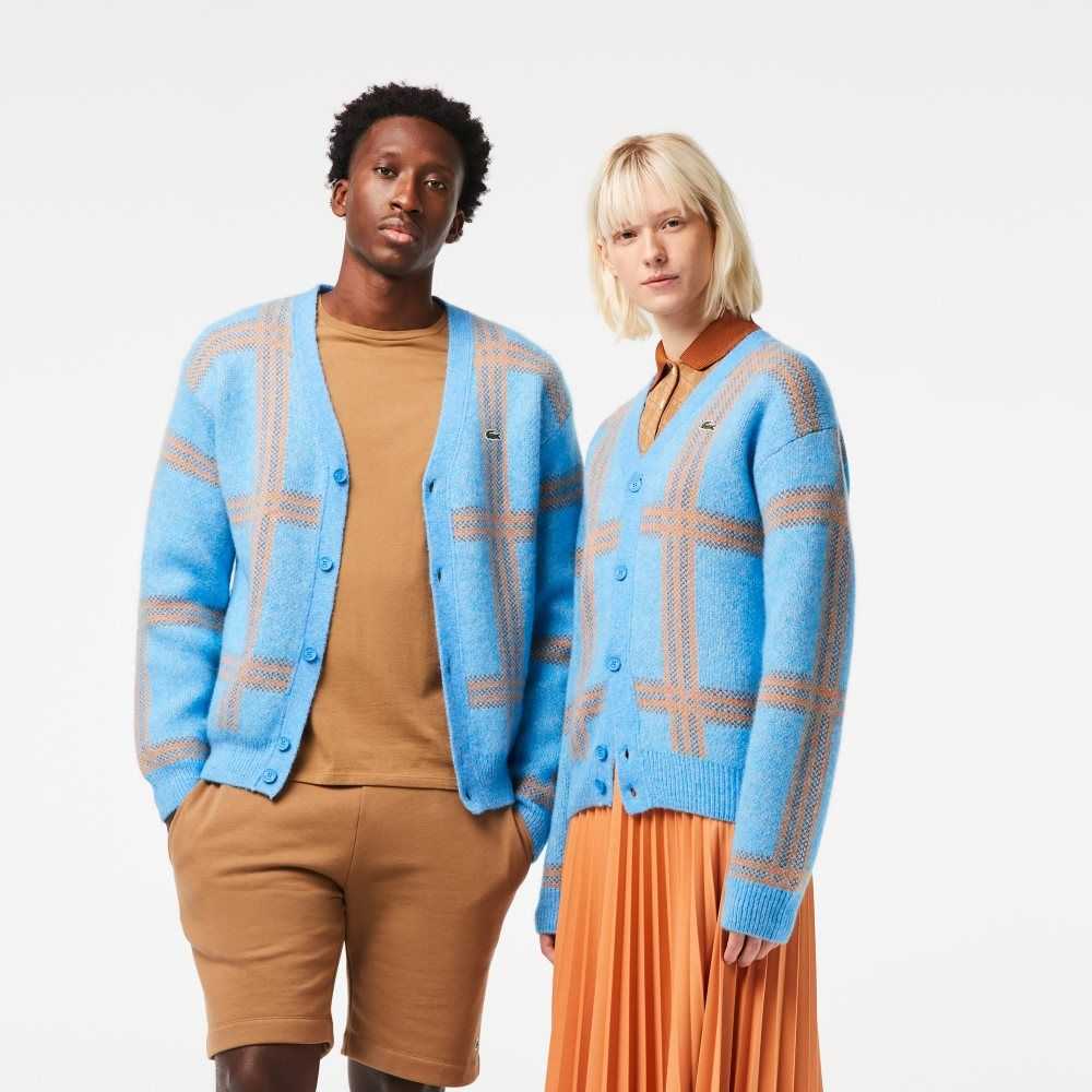 Lacoste Tartan Pattern Ull Cardigan Blå Orange Bruna | IAVEG-7405