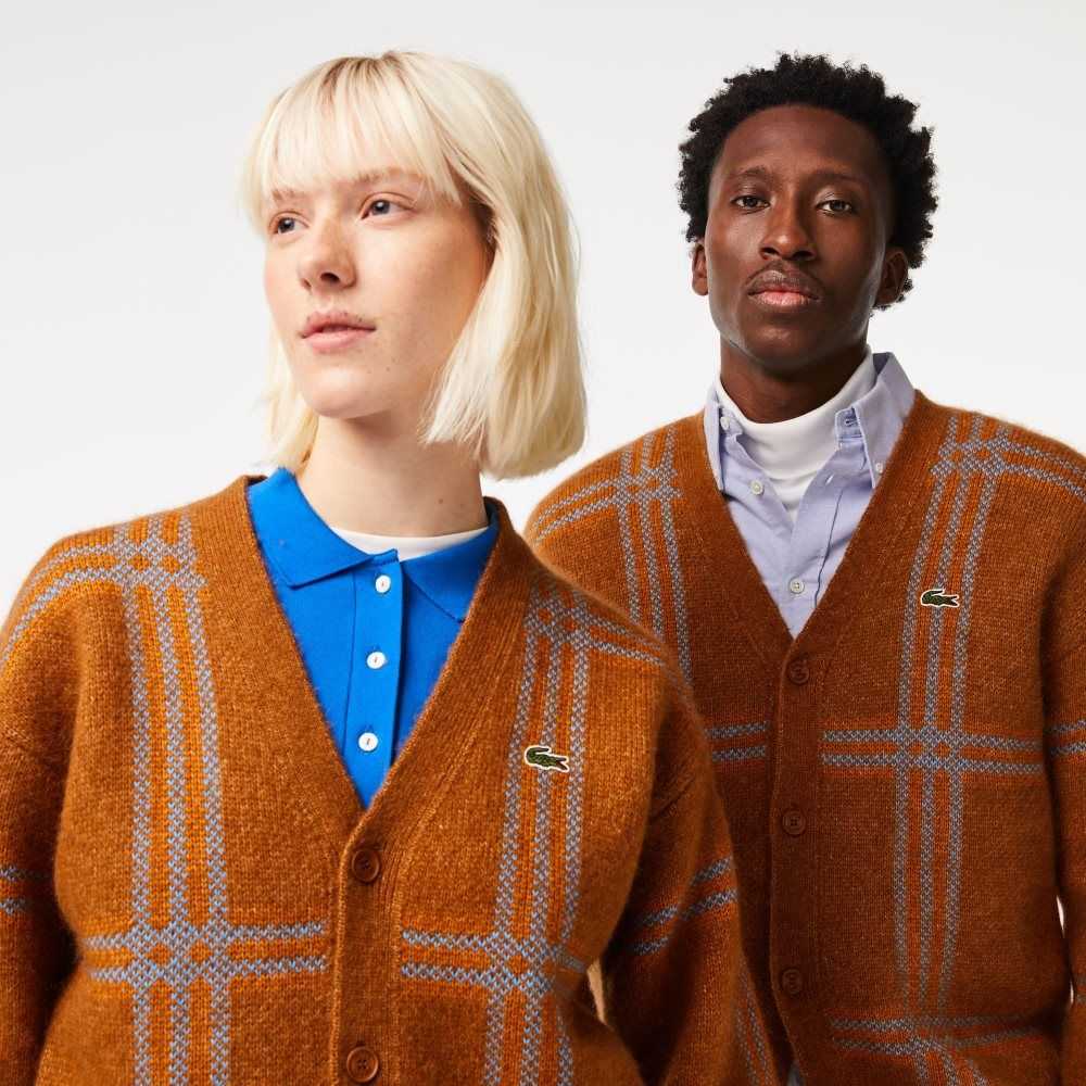 Lacoste Tartan Pattern Ull Cardigan Bruna Blå Orange | PRFEQ-7654