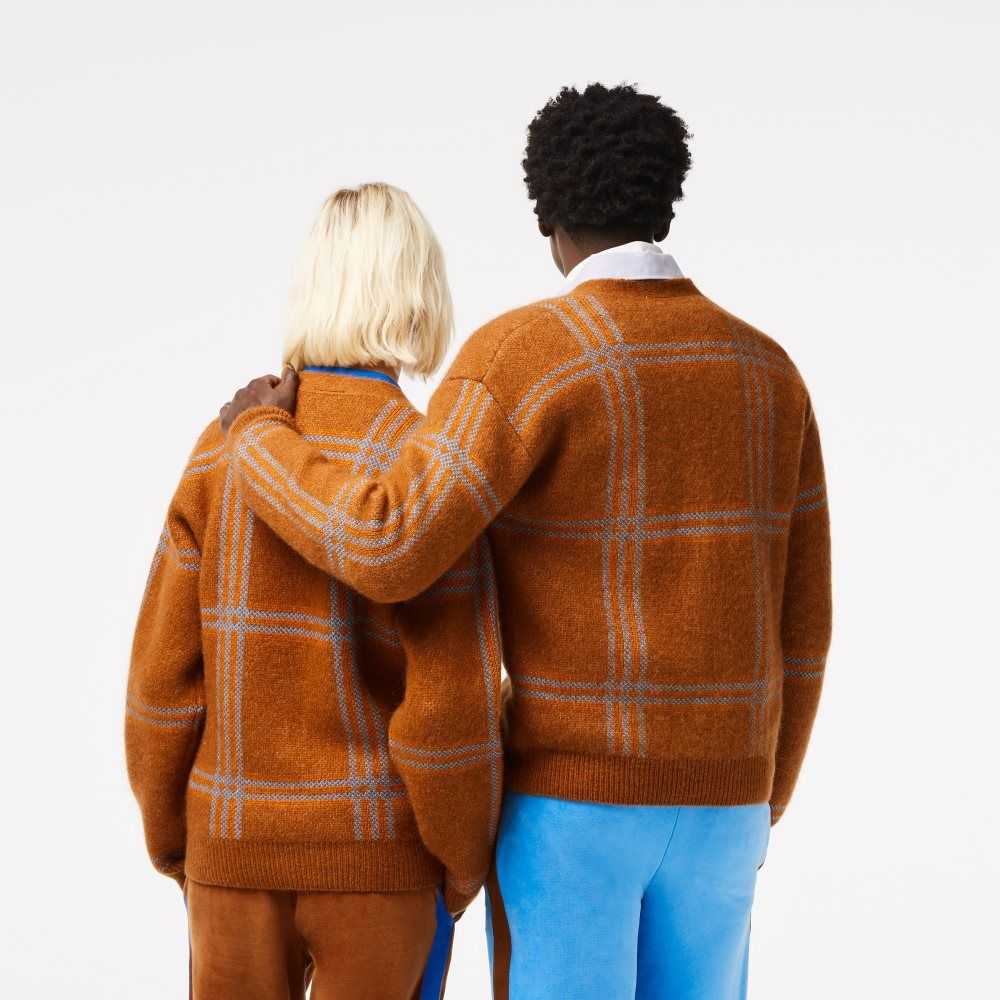 Lacoste Tartan Pattern Ull Cardigan Bruna Blå Orange | PRFEQ-7654