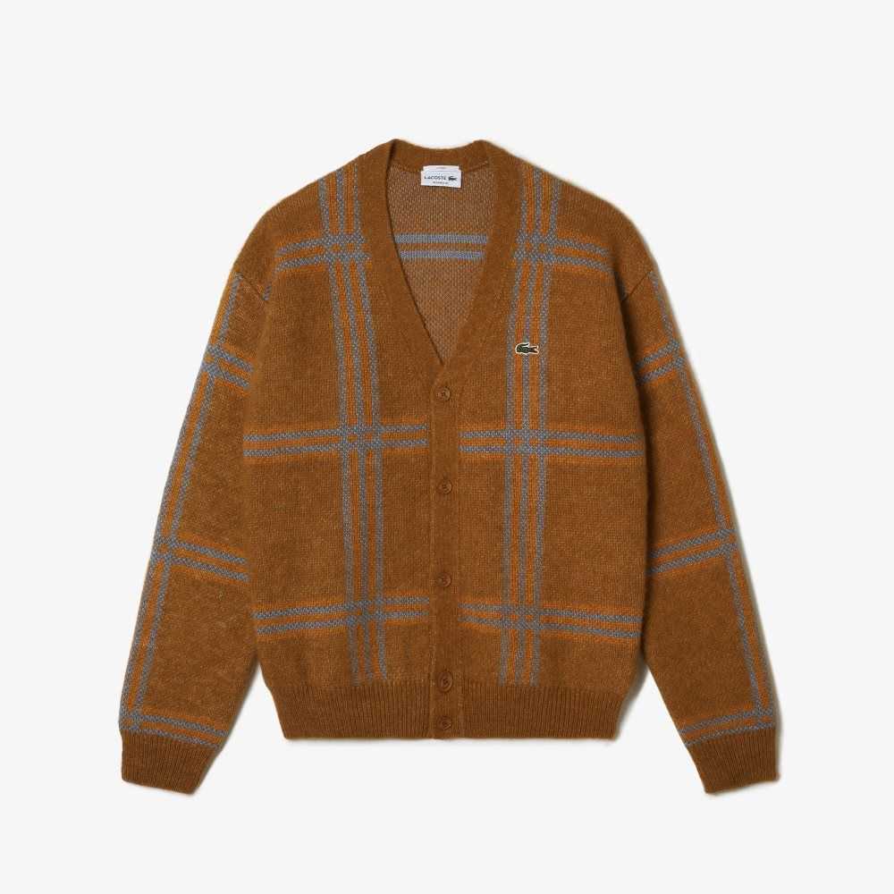 Lacoste Tartan Pattern Ull Cardigan Bruna Blå Orange | PRFEQ-7654