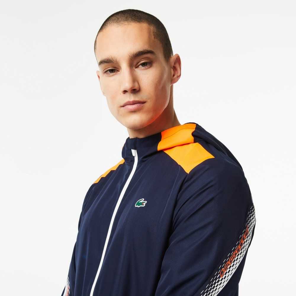 Lacoste Tennis Recycled Polyester Hooded Marinblå Blå Orange Vita Orange Vita | CFZKH-3510