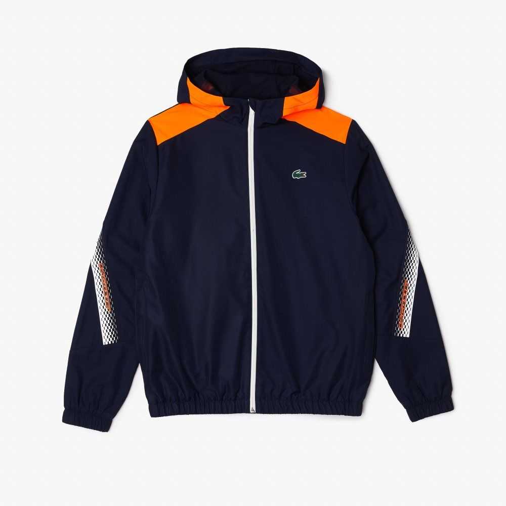 Lacoste Tennis Recycled Polyester Hooded Marinblå Blå Orange Vita Orange Vita | CFZKH-3510