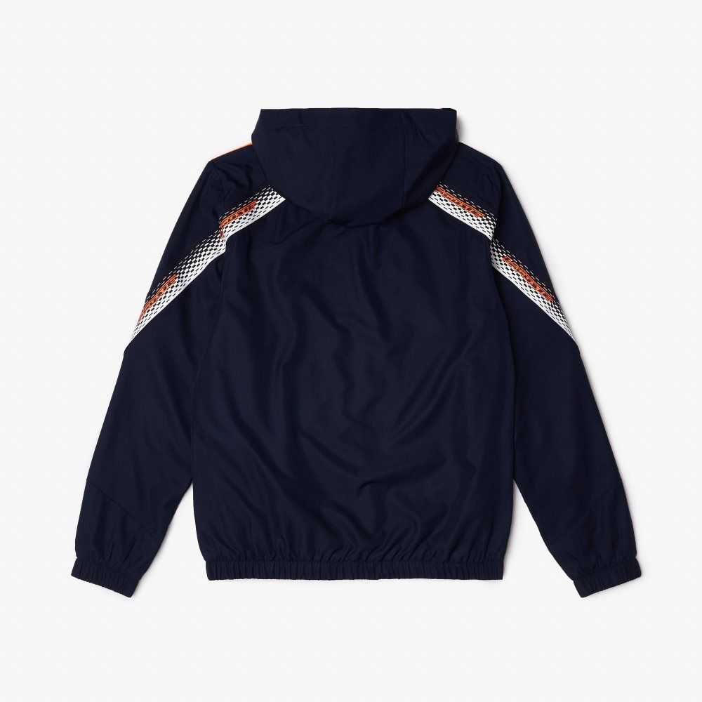 Lacoste Tennis Recycled Polyester Hooded Marinblå Blå Orange Vita Orange Vita | CFZKH-3510