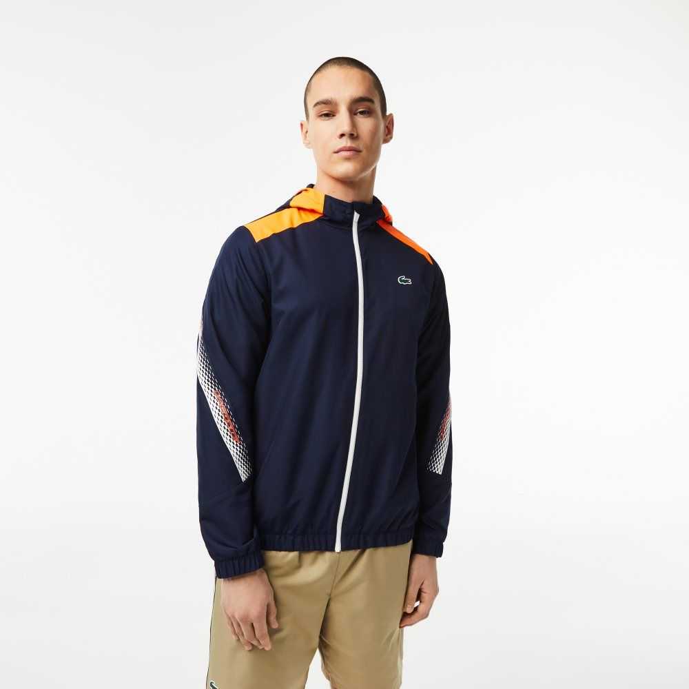 Lacoste Tennis Recycled Polyester Hooded Marinblå Blå Orange Vita Orange Vita | CFZKH-3510