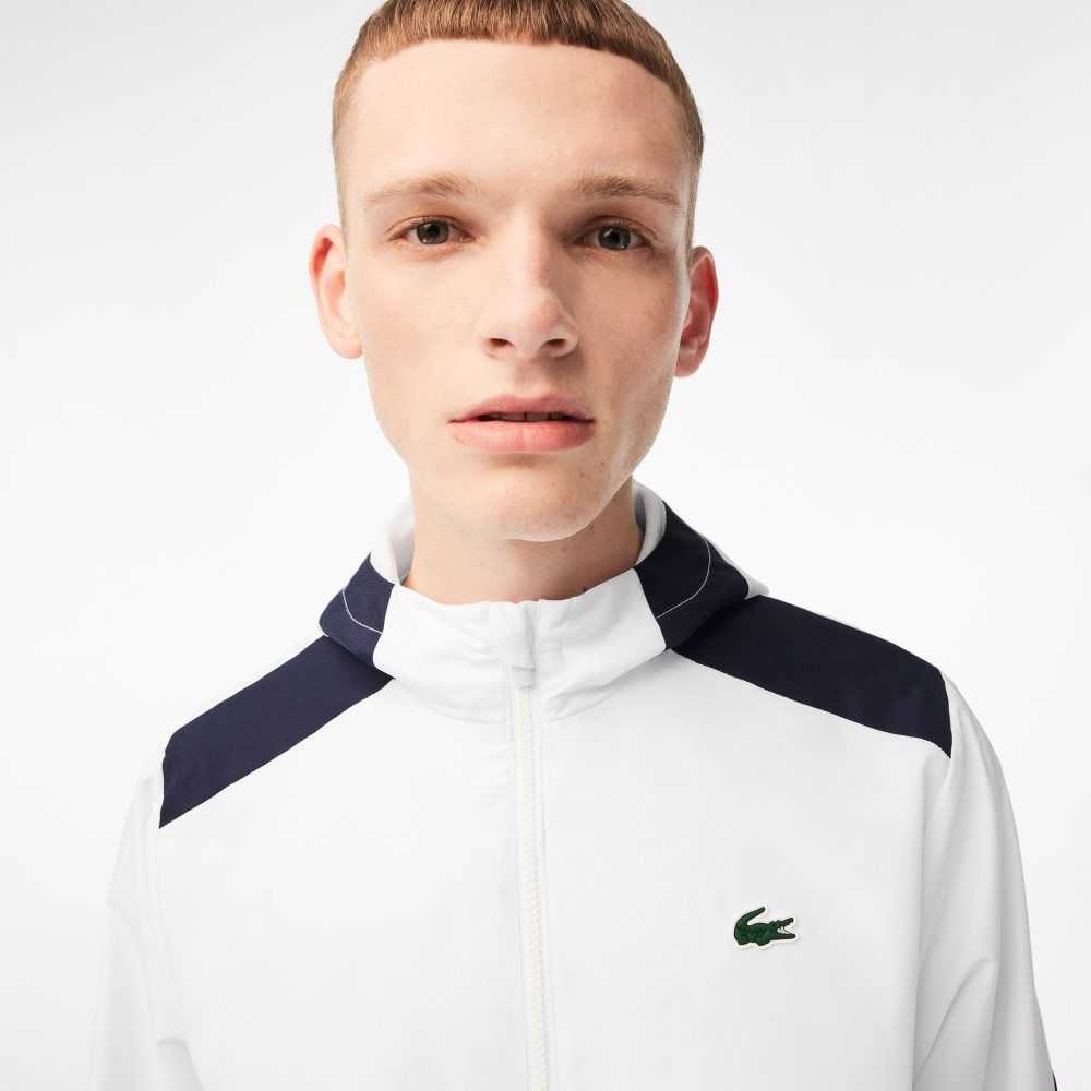 Lacoste Tennis Recycled Polyester Hooded Vita Marinblå Blå Gula Marinblå Blå Gula | ZABNS-2341