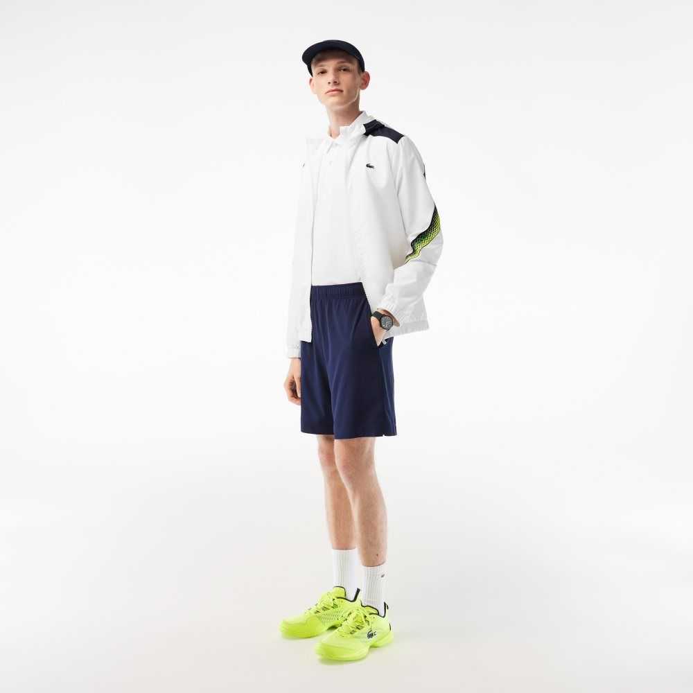 Lacoste Tennis Recycled Polyester Hooded Vita Marinblå Blå Gula Marinblå Blå Gula | ZABNS-2341