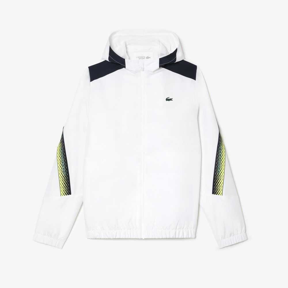 Lacoste Tennis Recycled Polyester Hooded Vita Marinblå Blå Gula Marinblå Blå Gula | ZABNS-2341