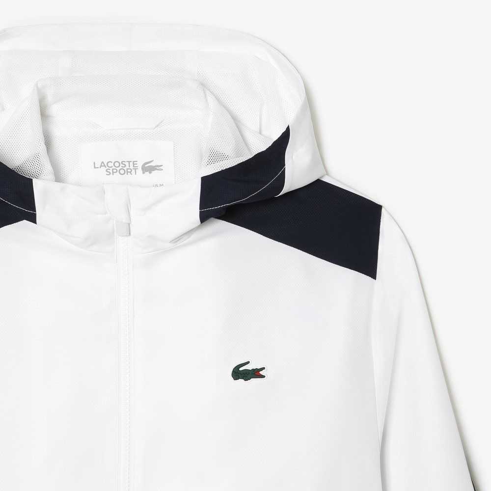 Lacoste Tennis Recycled Polyester Hooded Vita Marinblå Blå Gula Marinblå Blå Gula | ZABNS-2341