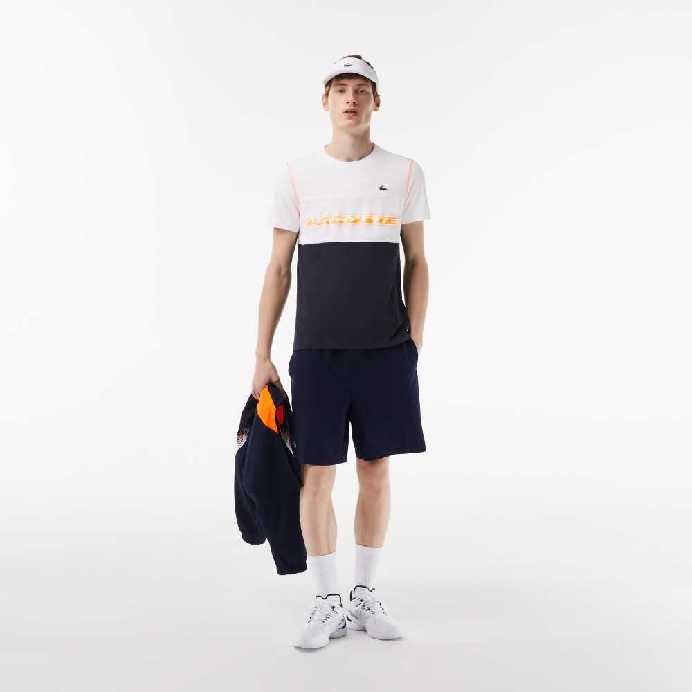 Lacoste Tennis x Daniil Medvedev Jersey Vita Blå Orange | ISNJK-1324