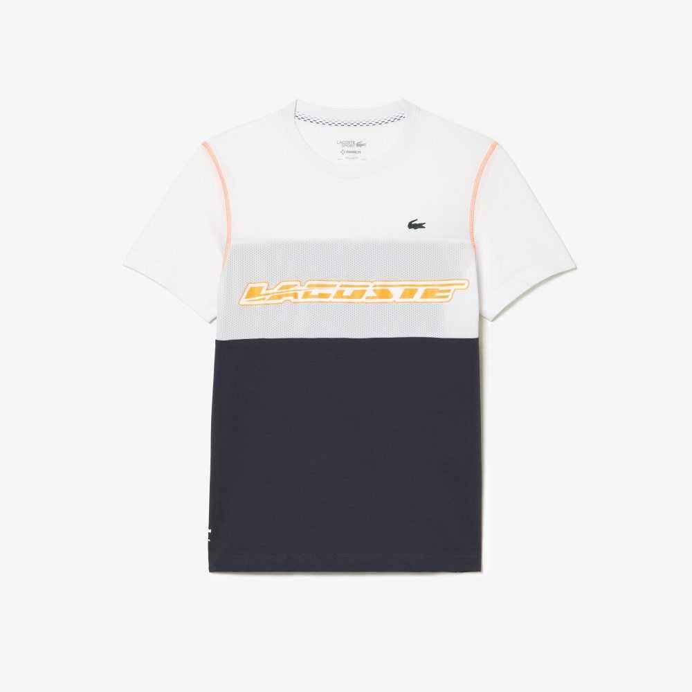 Lacoste Tennis x Daniil Medvedev Jersey Vita Blå Orange | ISNJK-1324