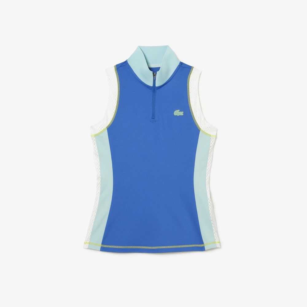 Lacoste Tennis Ärmlös Zip Neck Blå Ljusgröna Vita | WXJTZ-4701