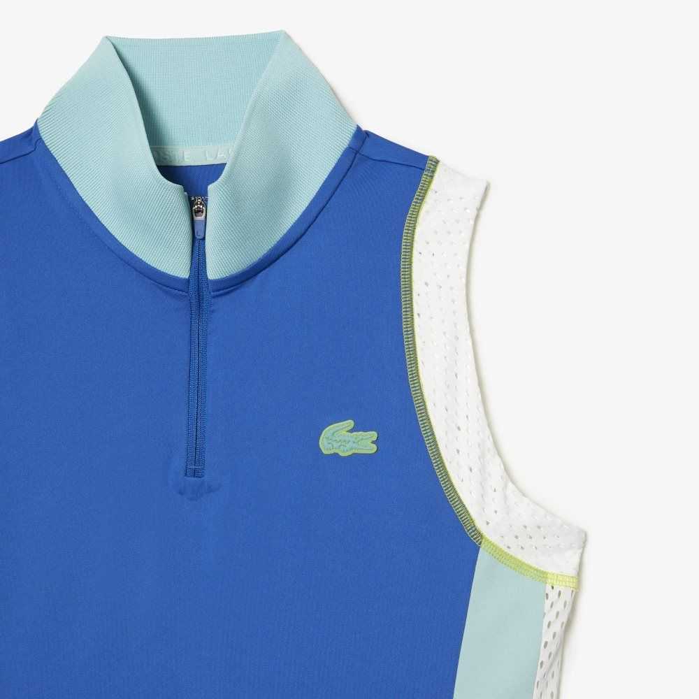 Lacoste Tennis Ärmlös Zip Neck Blå Ljusgröna Vita | WXJTZ-4701