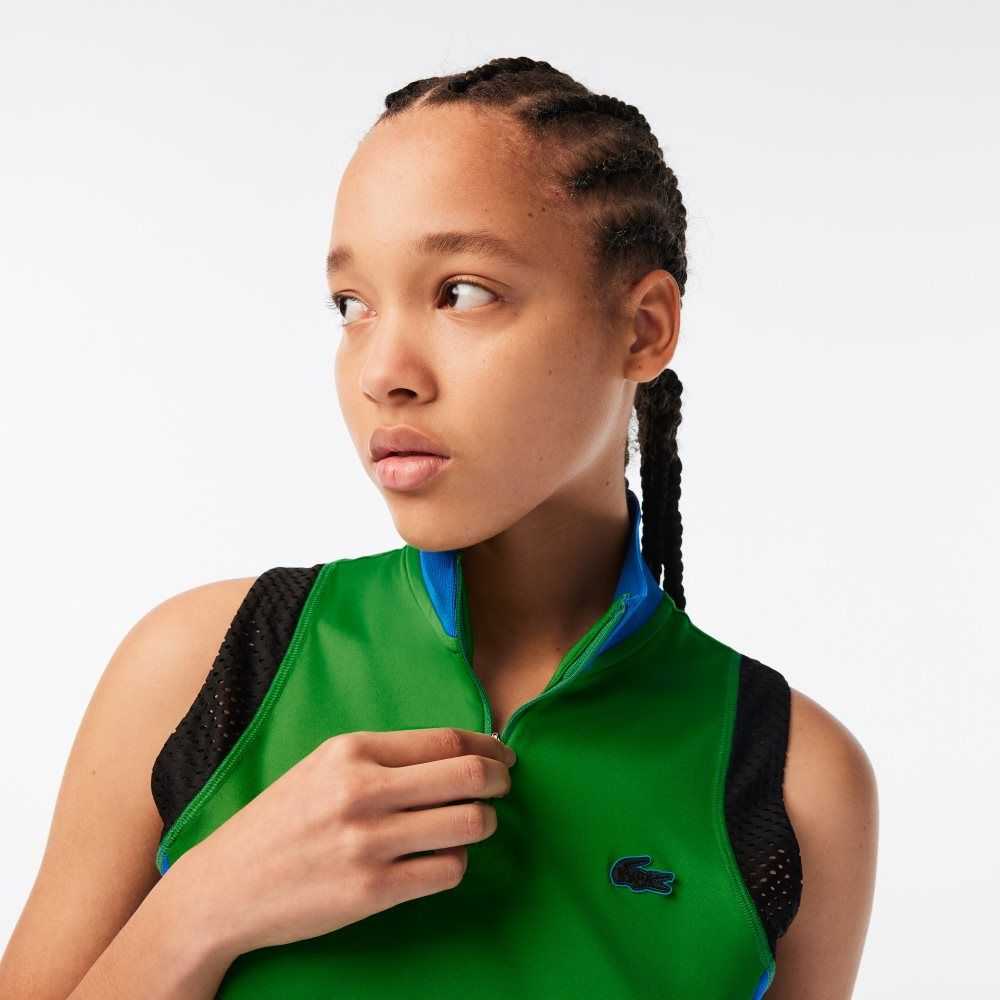 Lacoste Tennis Ärmlös Zip Neck Gröna Blå Svarta | XVOQG-5481