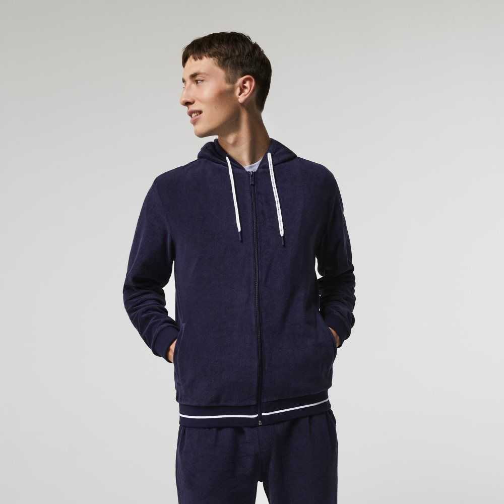 Lacoste Terrycloth Zip Lounge Marinblå Blå | DTNLH-0283