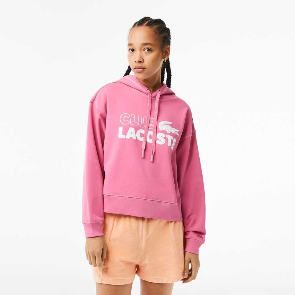 Lacoste Texture Print Hoodie Rosa | WYEAK-8671