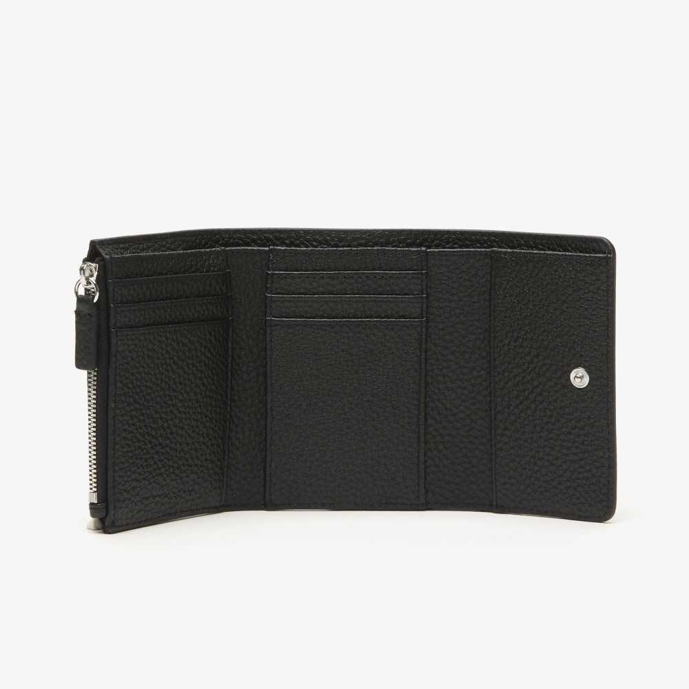 Lacoste Top Grain Läder Flap Close Wallet Svarta | OMUCD-5294