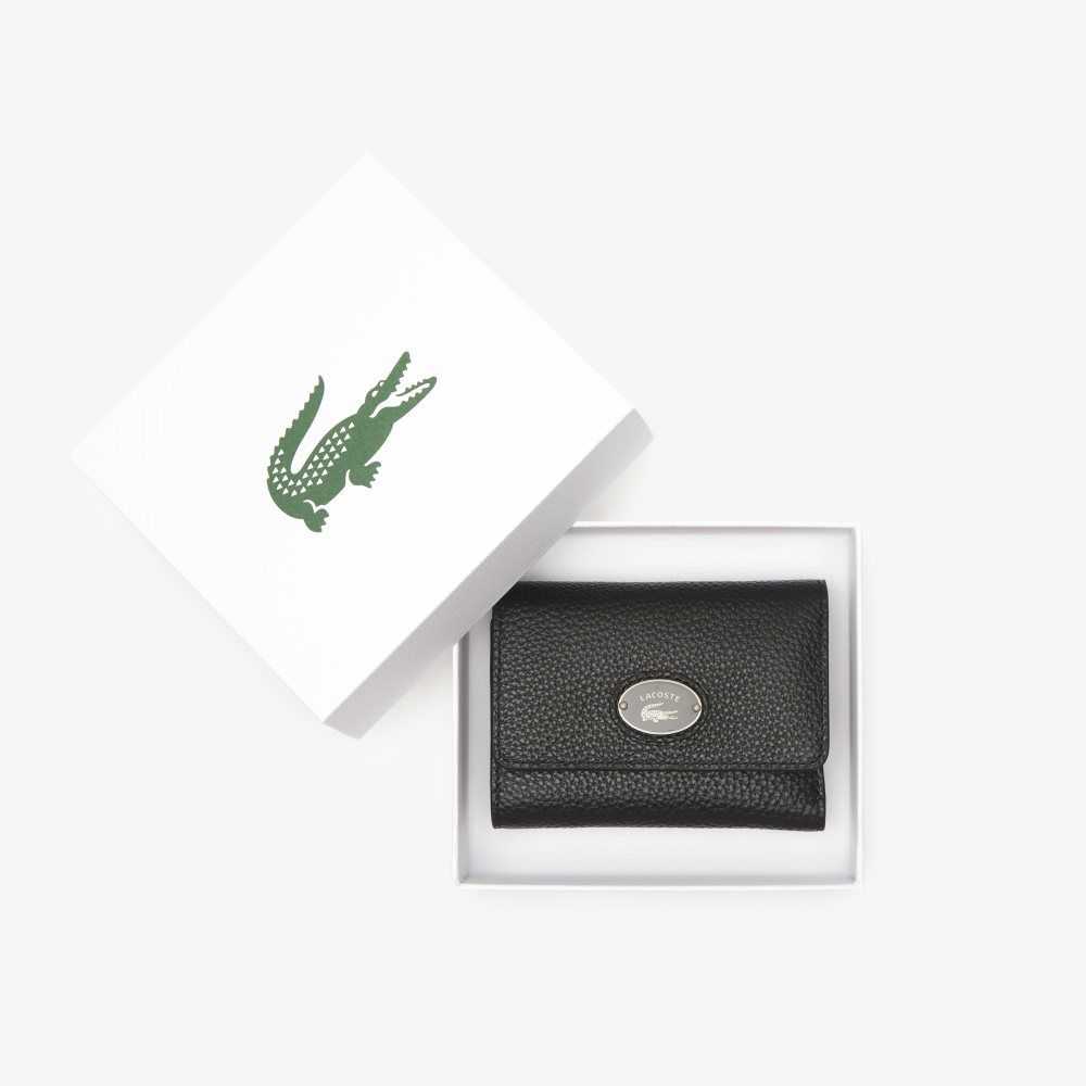 Lacoste Top Grain Läder Flap Close Wallet Svarta | OMUCD-5294